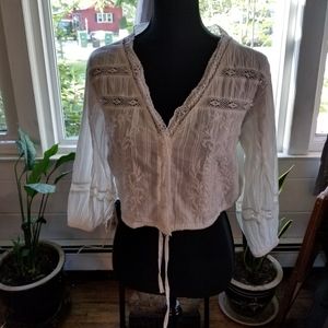 Free People white/embroidered cotton crop shirt